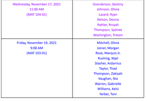 CA and Trig Exam Schedule